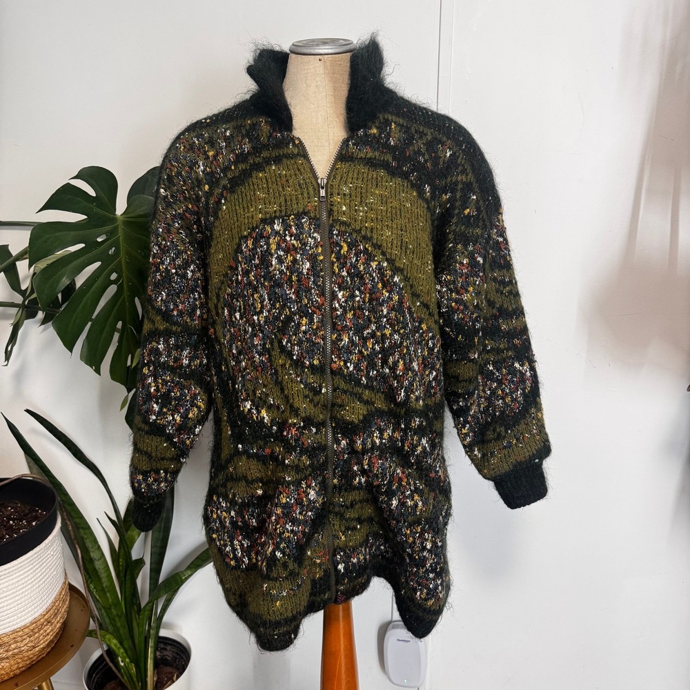 Lilly of California Sweater Jacket Womens Medium Green Vintage Wool Blend Zip Up